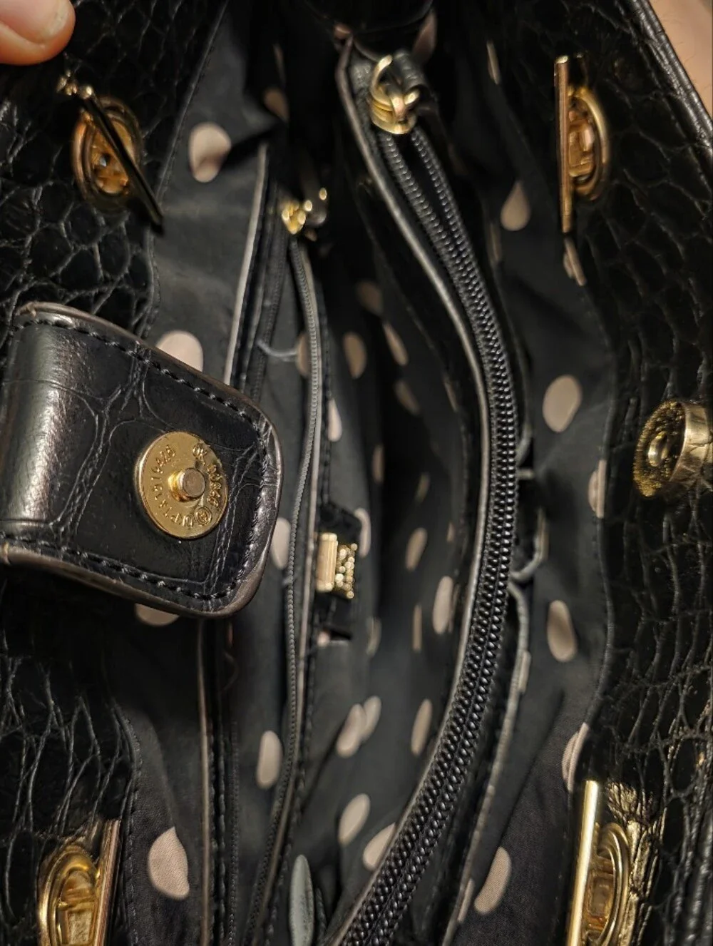Anne Klein Black Faux Croc-Embossed Tote with Gold Hardware Charm